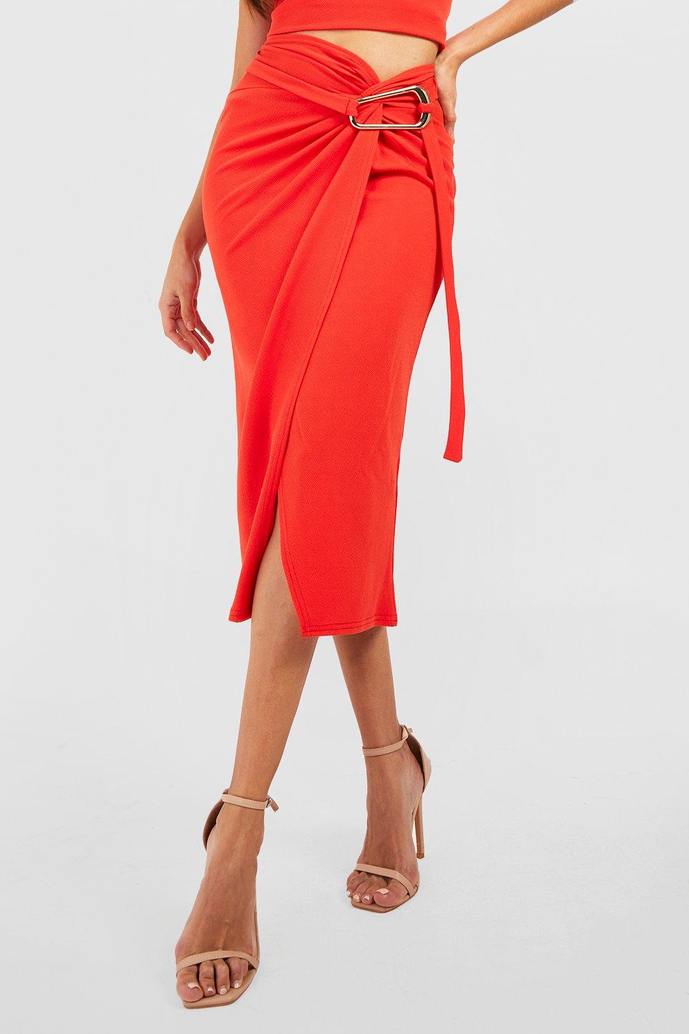Orange wrap skirt river island sales